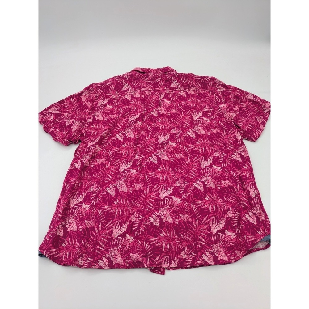 Tommy Bahama Island Zone Lanikai Fronds‎ Palm Camp Shirt Pink Crimson Mens XL - Picture 2 of 8